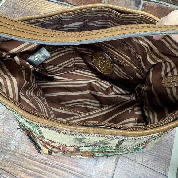 Vintage Etienne Aigner Tuscon Patchwork‎ Canvas Shoulder Bag Tote Purse Boho - Picture 10 of 16